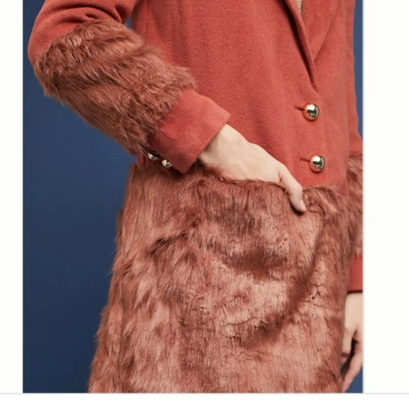 NWOT Anthropologie Faux Fur-Trimmed Tailored Coat - Picture 2 of 4